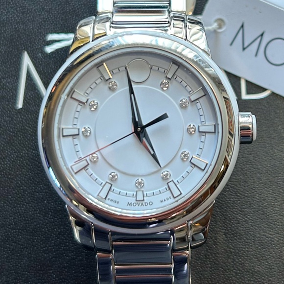 Movado Diamond Watch With 34mm White Face & Silver Bracelet - Picture 1 of 6